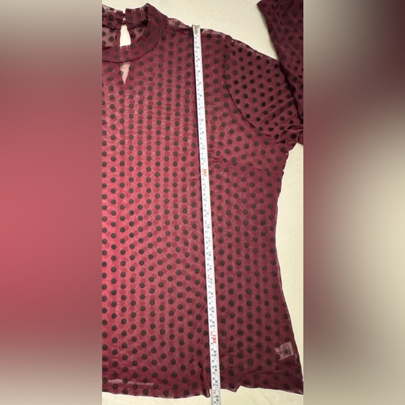 Lane Bryant Sheer Mock-Neck Mesh Purple with Black Polka Dots Long Sleeve Top - Picture 9 of 9